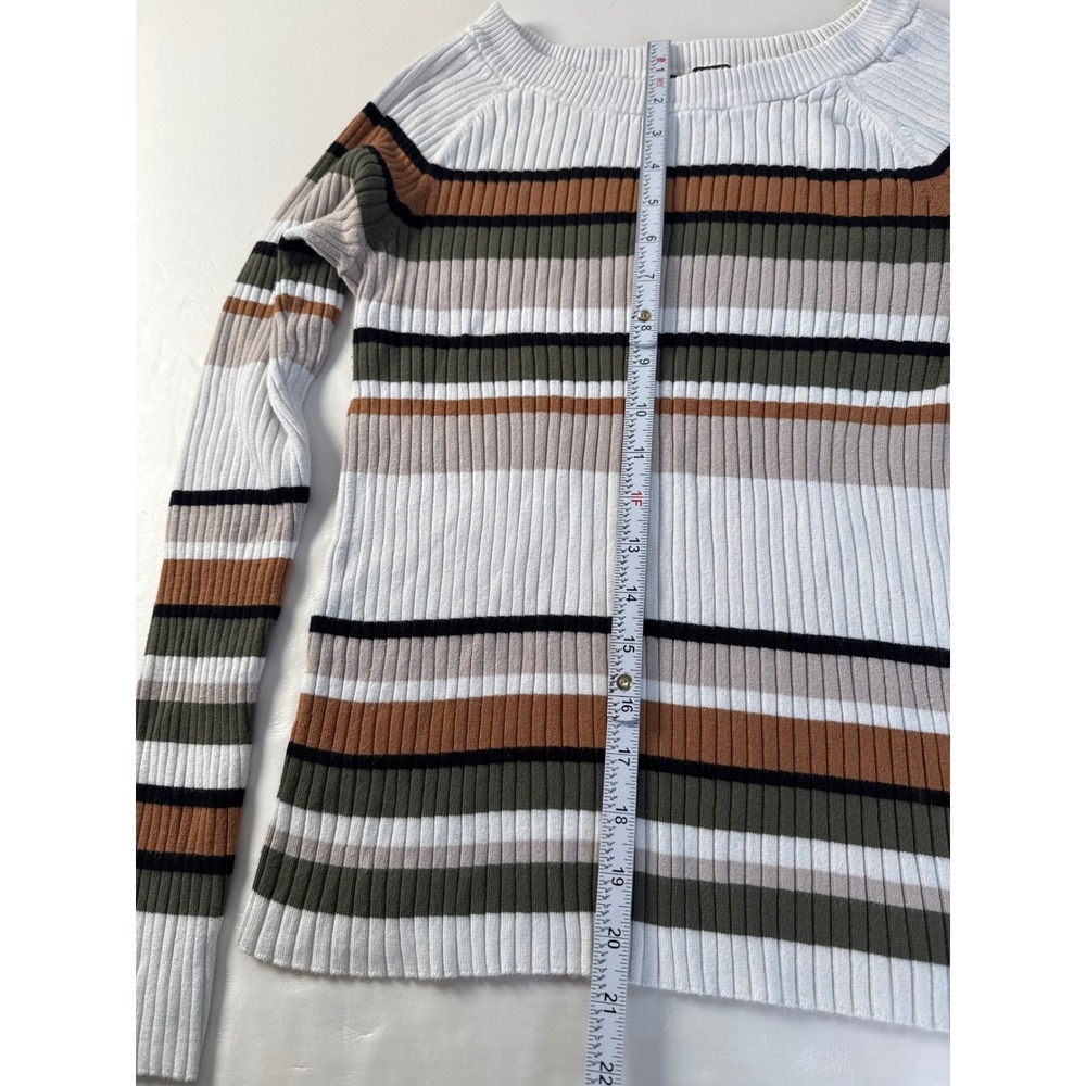 EXPRESS Women's Striped Ribbed Boat Neck Long Sleeve Sweater Top L Casual Career - Picture 5 of 10